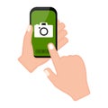 Hand holding a smartphone with a camera app Royalty Free Stock Photo