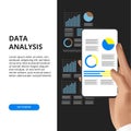 hand holding smartphone chart, graph, statistic for data analysis