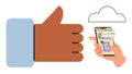 Hand Holding Smartphone with Cloud Backup and Thumbs-Up Gesture for Secure Digital Approval Royalty Free Stock Photo