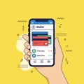 Hand Holding Smartphone Displaying Digital Wallet App Interface Royalty Free Stock Photo