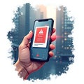 Hand holding smartphone displaying payment failed message in urban setting
