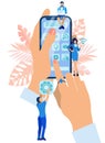 Hand Holding Smartphone Filled with Icons Flat. Royalty Free Stock Photo