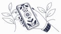Hand Holding Smartphone with Floral Design, vector design Generative AI Royalty Free Stock Photo