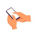 Hand holding smartphone, gestures use Royalty Free Stock Photo