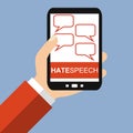 Smartphone: Hatespeech - Flat Design Royalty Free Stock Photo