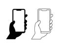 Hand Holding smartphone Icon Set . Mobile Phone Vector Illustration Logo . Cellular Phones Cellphone Icons Isolated Collection Royalty Free Stock Photo