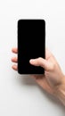 Hand holding smartphone isolated on white background Royalty Free Stock Photo