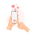 Hand Holding Smartphone Liking Post or Photo in Social Media Vector Illustration Royalty Free Stock Photo