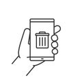 Hand holding smartphone linear icon