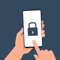 A hand is holding a smartphone with a lock icon on the screen. Data protection Royalty Free Stock Photo