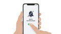 Hand holding smartphone with mute notification icon and toggle switch on screen Royalty Free Stock Photo