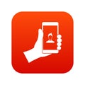 Hand holding smartphone with photo icon digital red Royalty Free Stock Photo