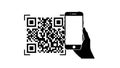 Hand holding smartphone scanning aQR code on white background QR code mobile phone Royalty Free Stock Photo