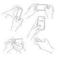Hand holding smartphone sketch vector