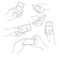 Hand holding smartphone vector illustrations