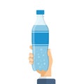 Hand holding soda drink icon in flat style. Plastic bottle vector illustration on isolated background. Water beverage sign Royalty Free Stock Photo