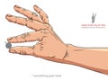 Hand holding some small object, put there something, detailed vector illustration.