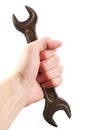 Hand holding spanner; wrench. repair