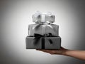 Stack of gift boxes with elegant ribbons Royalty Free Stock Photo