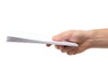 Hand holding a stack of white paper sheets Royalty Free Stock Photo
