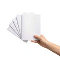 Hand holding stack of white paper sheets Royalty Free Stock Photo