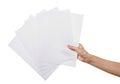 Hand holding stack of white paper sheets Royalty Free Stock Photo