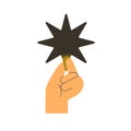 Hand holding star. Abstract creative element, reward and success symbol, octagram. Benefit, bonus, award and prize