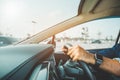 The hand is holding the steering wheel of the car Safe driving Royalty Free Stock Photo