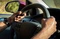 The hand is holding the steering wheel of the car Safe driving Royalty Free Stock Photo