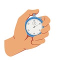 Hand Holding Stopwatch. Deadline, Punctuality, Time Management, Productivity and Optimization Concept Illustration