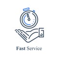 Hand holding stopwatch, fast time, express or urgent services