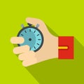 Hand holding stopwatch icon, flat style Royalty Free Stock Photo