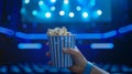 The bucket of popcorn in lights.AI generated image Royalty Free Stock Photo