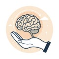 Hand holding a stylized human brain with abstract background elements mind thinking Royalty Free Stock Photo