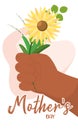 Hand holding a sunflower boutique Happy mother day Vector