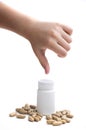 Hand holding supplements or vitamin bottle Royalty Free Stock Photo