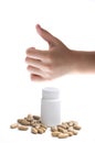 Hand holding supplements or vitamin bottle Royalty Free Stock Photo