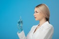 Woman`s hand holding syringe and medicine vial prepare for injection in operating room. Space for text Royalty Free Stock Photo