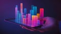 A hand holding a tablet displaying vibrant 3D data visualizations. Colors light up in stunning ways. Capture the essence of modern Royalty Free Stock Photo