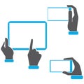 Hand holding tablet icons