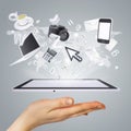 Hand holding tablet pc. Concept electronics Royalty Free Stock Photo