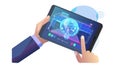 Hand holding tablet with smart home interface, futuristic control. vector design Generative AI Royalty Free Stock Photo