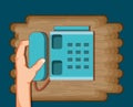 Hand with telephone icon Royalty Free Stock Photo