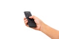 Hand holding television and audio remote control Royalty Free Stock Photo