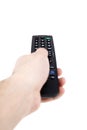Hand holding television remote Royalty Free Stock Photo