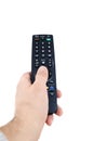 Hand holding television remote Isolated Royalty Free Stock Photo