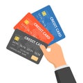Hand holding three credit cards Royalty Free Stock Photo