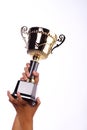 A hand holding a throphy Royalty Free Stock Photo