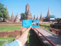 Hand holding ticket of Wat Chaiwatthanaram temple, Ayutthaya, Thailand Royalty Free Stock Photo
