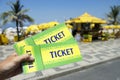 Hand Holding Tickets Ipanema Beach Rio Brazil Royalty Free Stock Photo